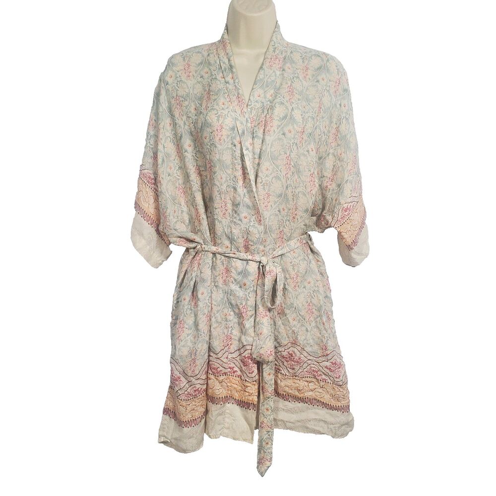 VTG Silx by August Silk Women's Silk Floral Kimono Robe Medium Paisley 100% Silk